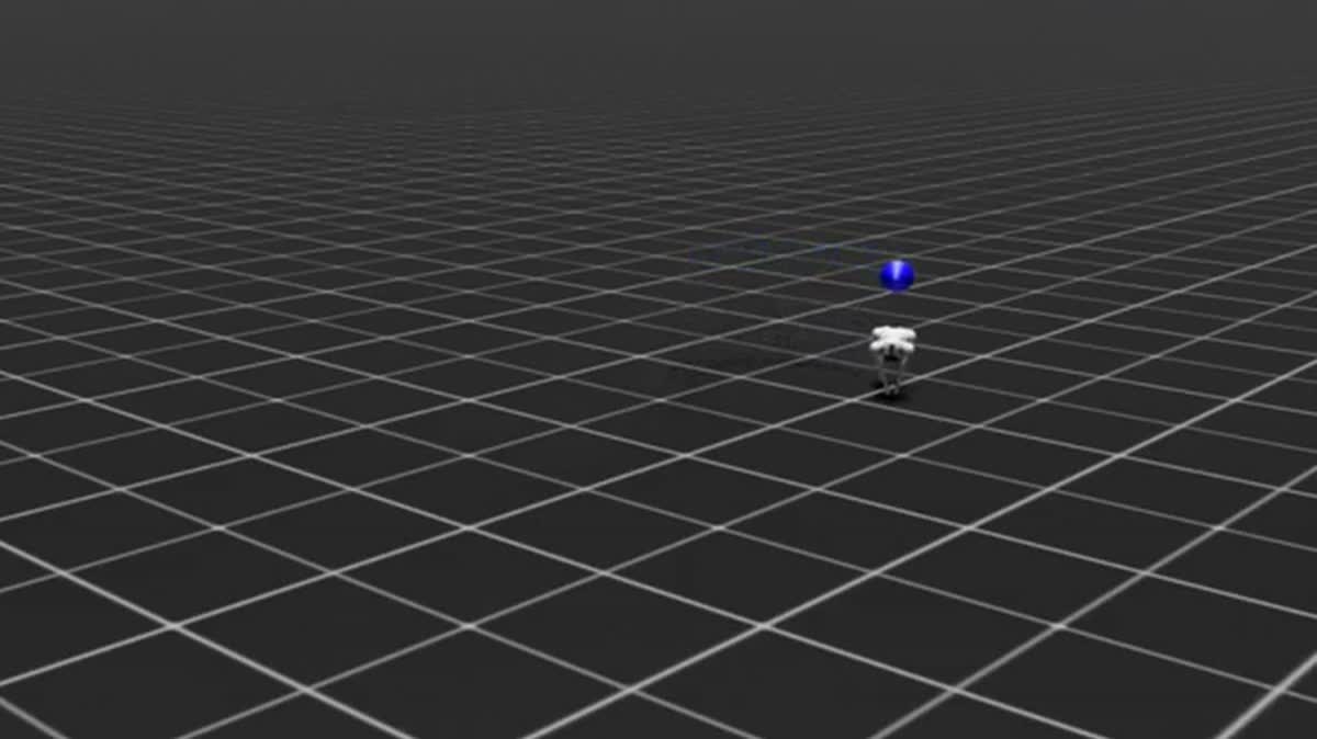 GO2 walking toward a target in the Isaac Sim digital twin